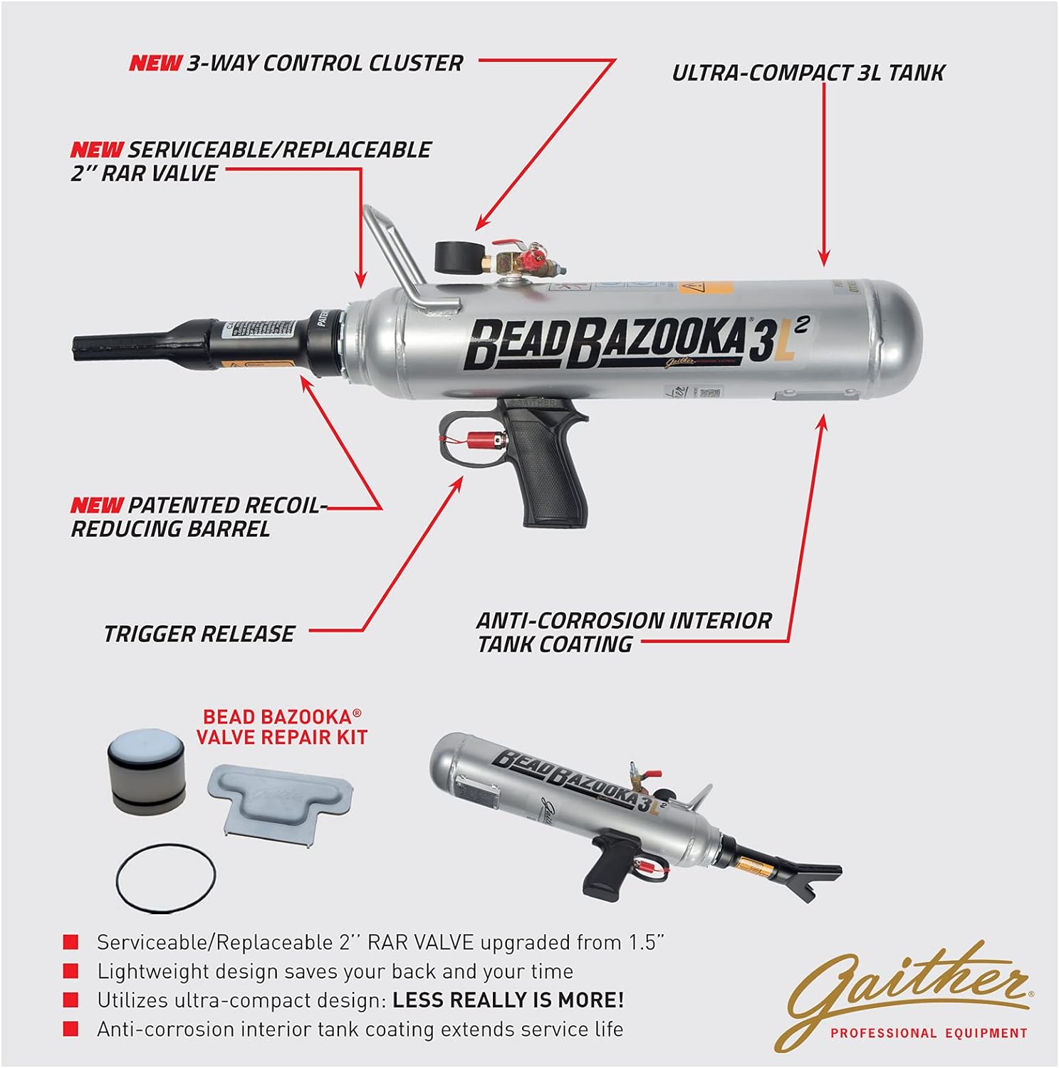 Gaither GBB10L2 10-Liter Bead Bazooka with 2" RAR Valve