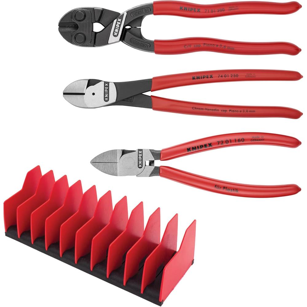 Knipex 9K 00 80 137 US 3 Piece Cutting Pliers Set - With FREE 10 Piece Tool Holder
