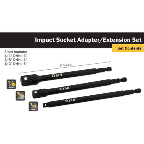 Titan Tools 12086 Jeu d'adaptateurs à douille longue de 3 pièces de 6 po