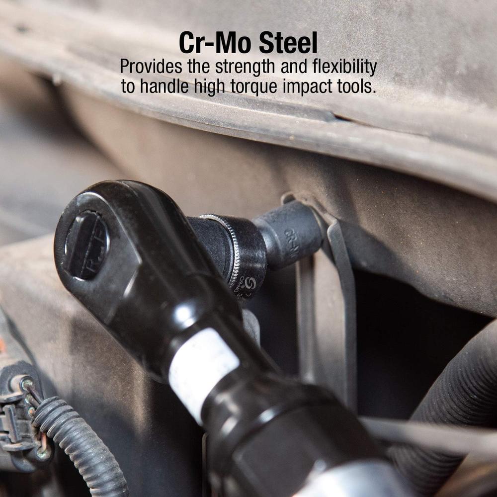 Sunex Tools 3657 3/8 in. Drive Universal Impact Socket Set, 10 pieces, Metric, 10mm - 19mm, Cr-Mo Alloy Steel, Radius Corner Design, Dual Size Markings, Heavy Duty Storage Case, Meets ANSI Standards