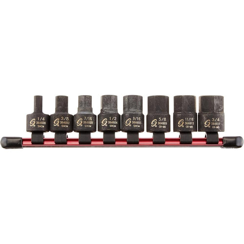 Sunex 3644 3/8" Drive SAE Stubby Impact Hex Driver Set. 8Piece