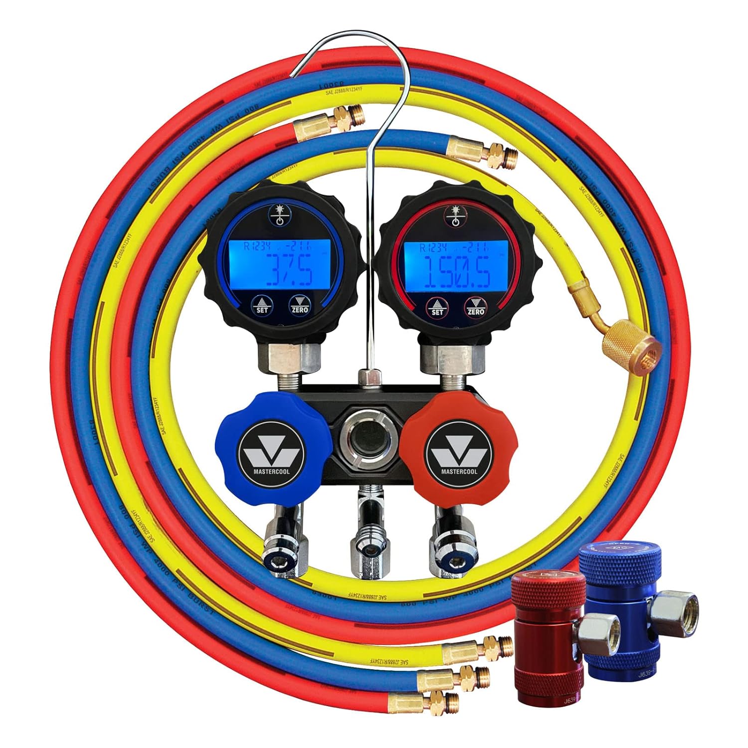 Mastercool 82172 BLACK SERIES MINI-FOLD R1234YF COMPACT 2-WAY ALUMINUM MANIFOLD SET