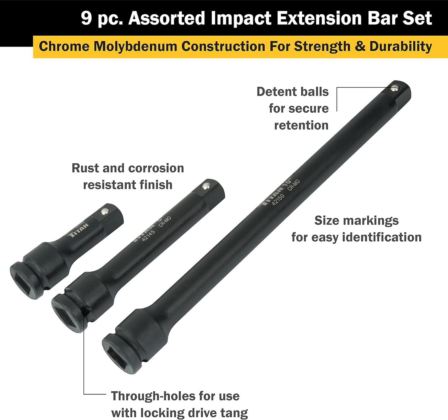 Titan Tools 40109 Ensemble de barres d'extension à impact assorties