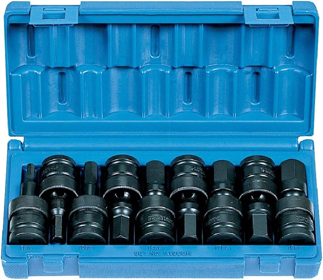 Grey Pneumatic 1499UMH 1/2" Drive 9 Piece Metric Universal Hex Driver Set