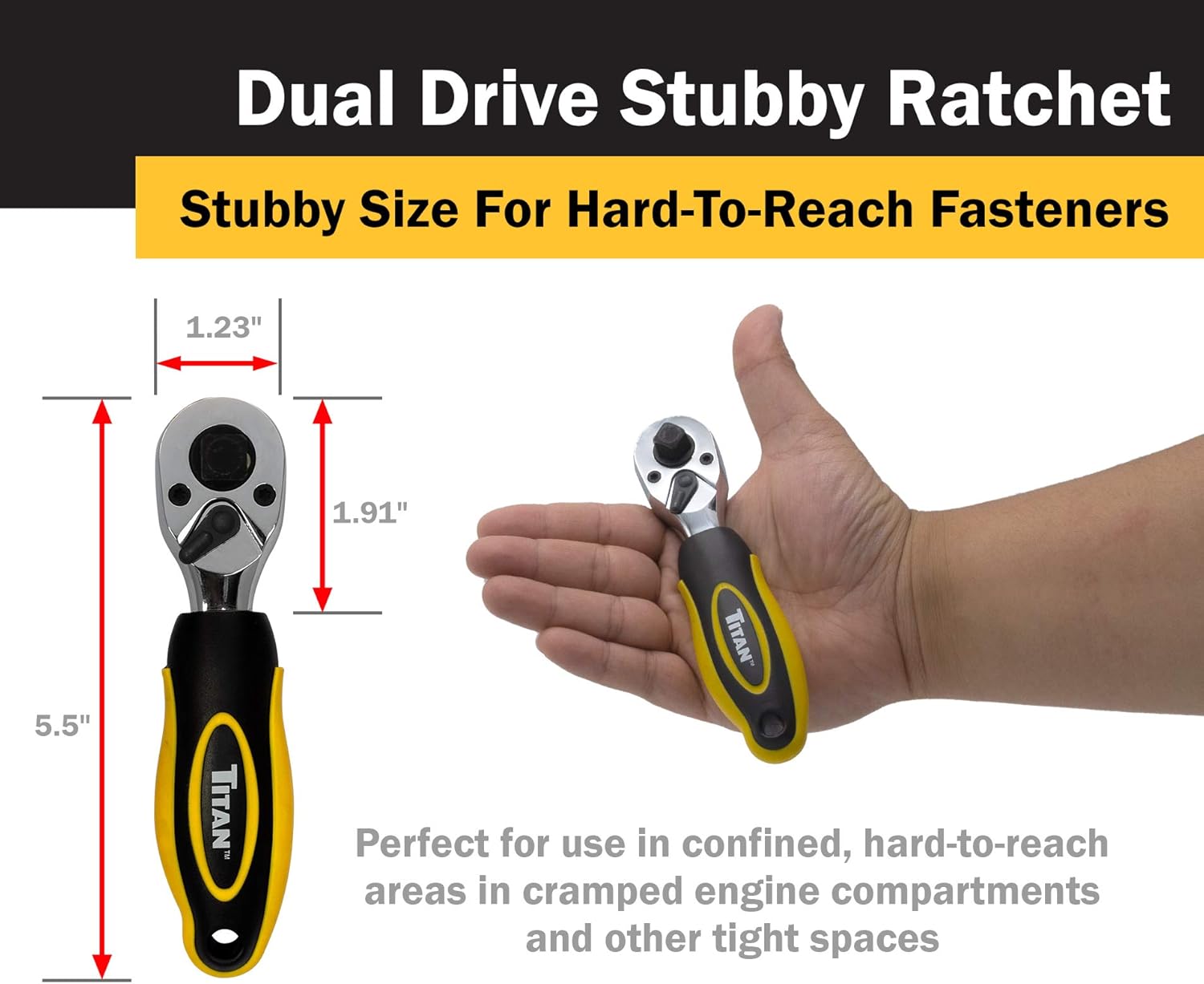 Titan Tools 12051 3/8 In. And 1/2 In. Drive Stubby Ratchet