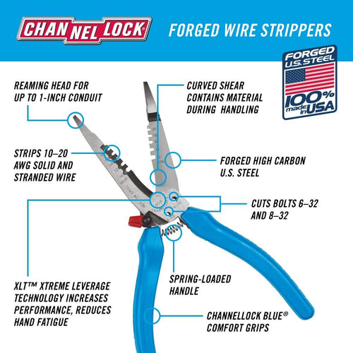 Channellock 968 DÉNUDEUR/COUPE-FIL FORGÉ 7,5 POUCES