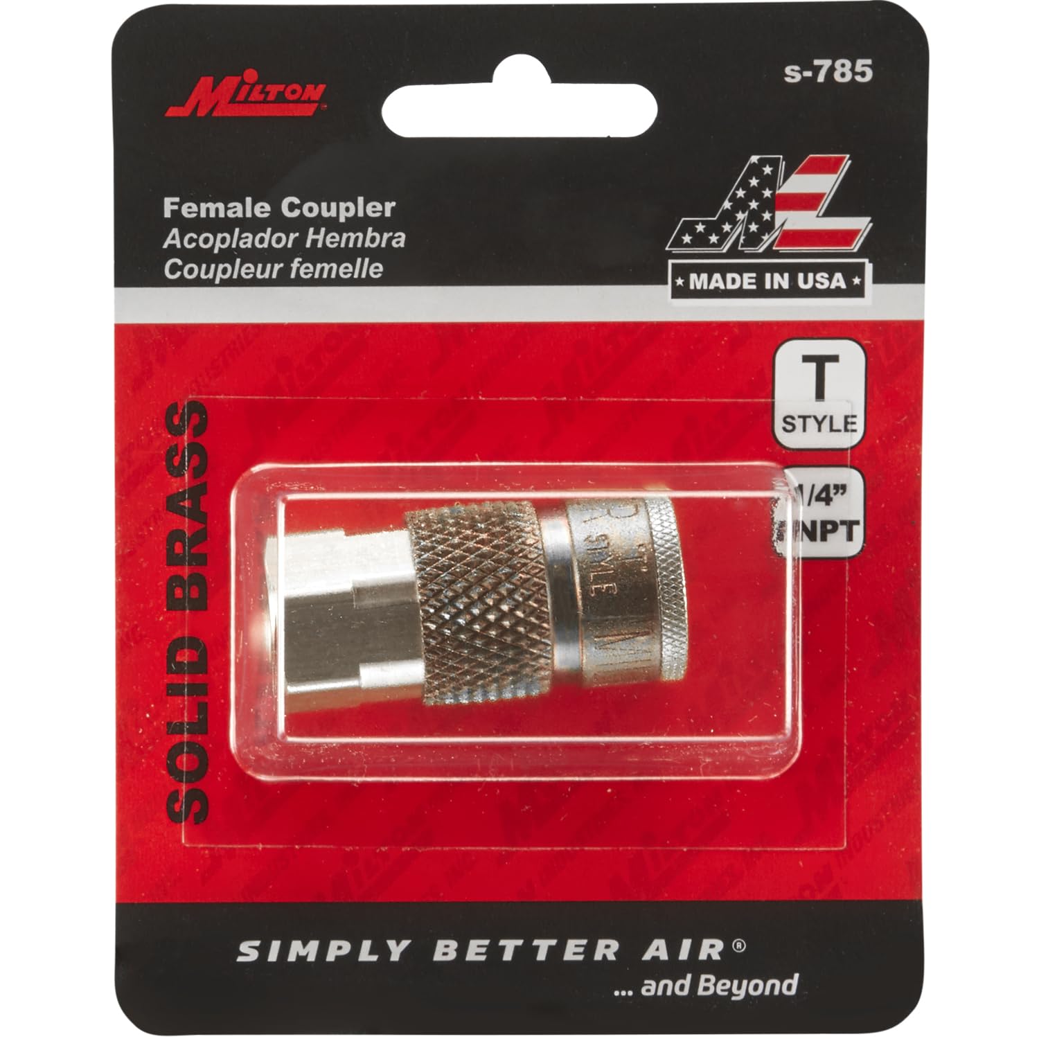Milton S-785 1/4" FNPT Female T-Style Air Compressor Quick Connect Fitting Coupler, Single