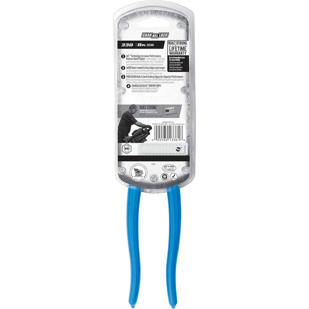 Channellock 338 8-Inch High Leverage Diagonal Cutting Plier | Knife and Anvil-Style Cutting Edge is Laser Heat-Treated for Extended Tool Life | Forged from High Carbon Steel | Made in the USA