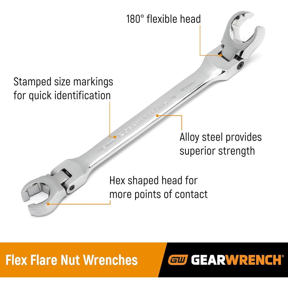 GearWrench 81914 3 Pc. Flex Head Flare Nut SAE Wrench Set