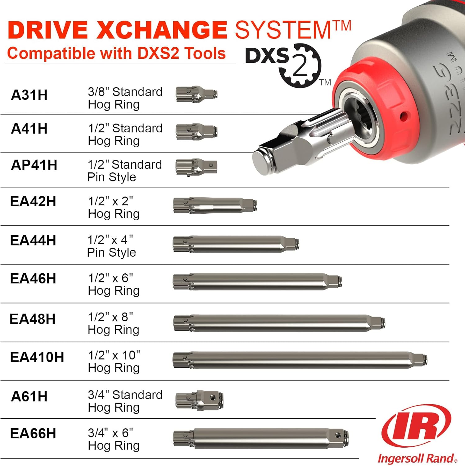 Ingersoll Rand 2236QTIMAX-G Green 1/2" Dr. Std. Anvil Quiet Impact Wrench with DXS Drive Xchange System, 1500 Ft-lb, 7500 RPM