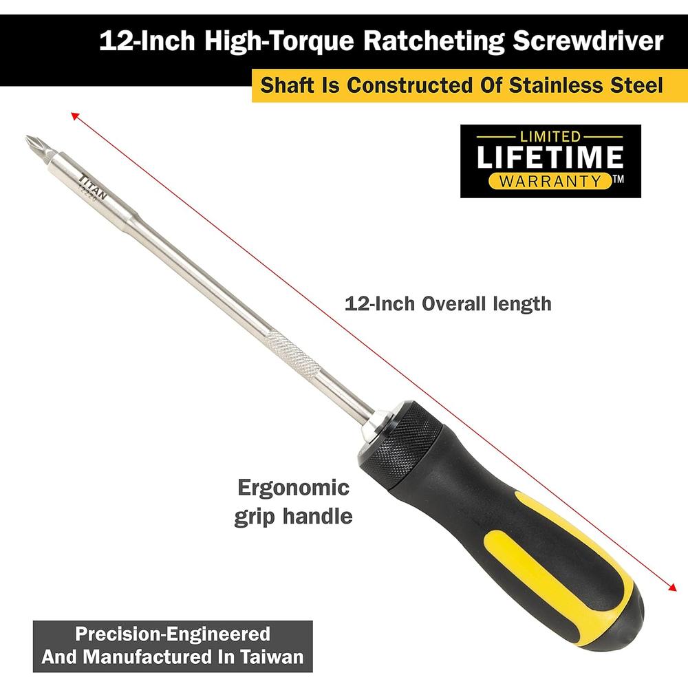 Titan Tools 12220 12 Pc. 12in. High-Torque Ratcheting Screwdriver