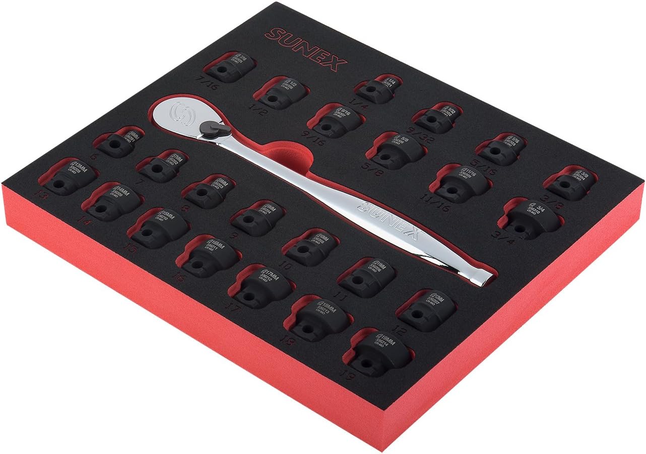 Sunex Tools 3325SR 3/8" Drive, Low Profile, SAE/Metric, Impact Socket Set