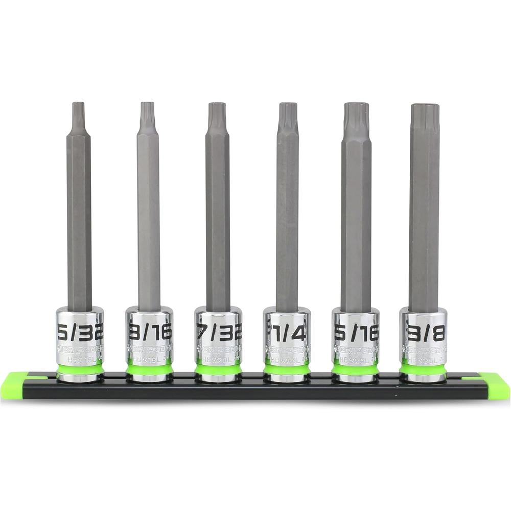 GripEdge HBS6LS 6-Pc 3/8'' Dr Long Sae Rpt Hex Driver Set, 5/32-3/8"