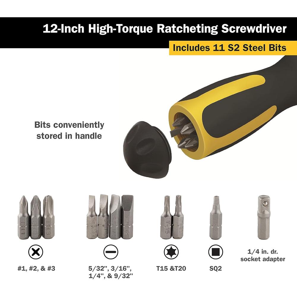Titan Tools 12220 12 Pc. 12in. High-Torque Ratcheting Screwdriver