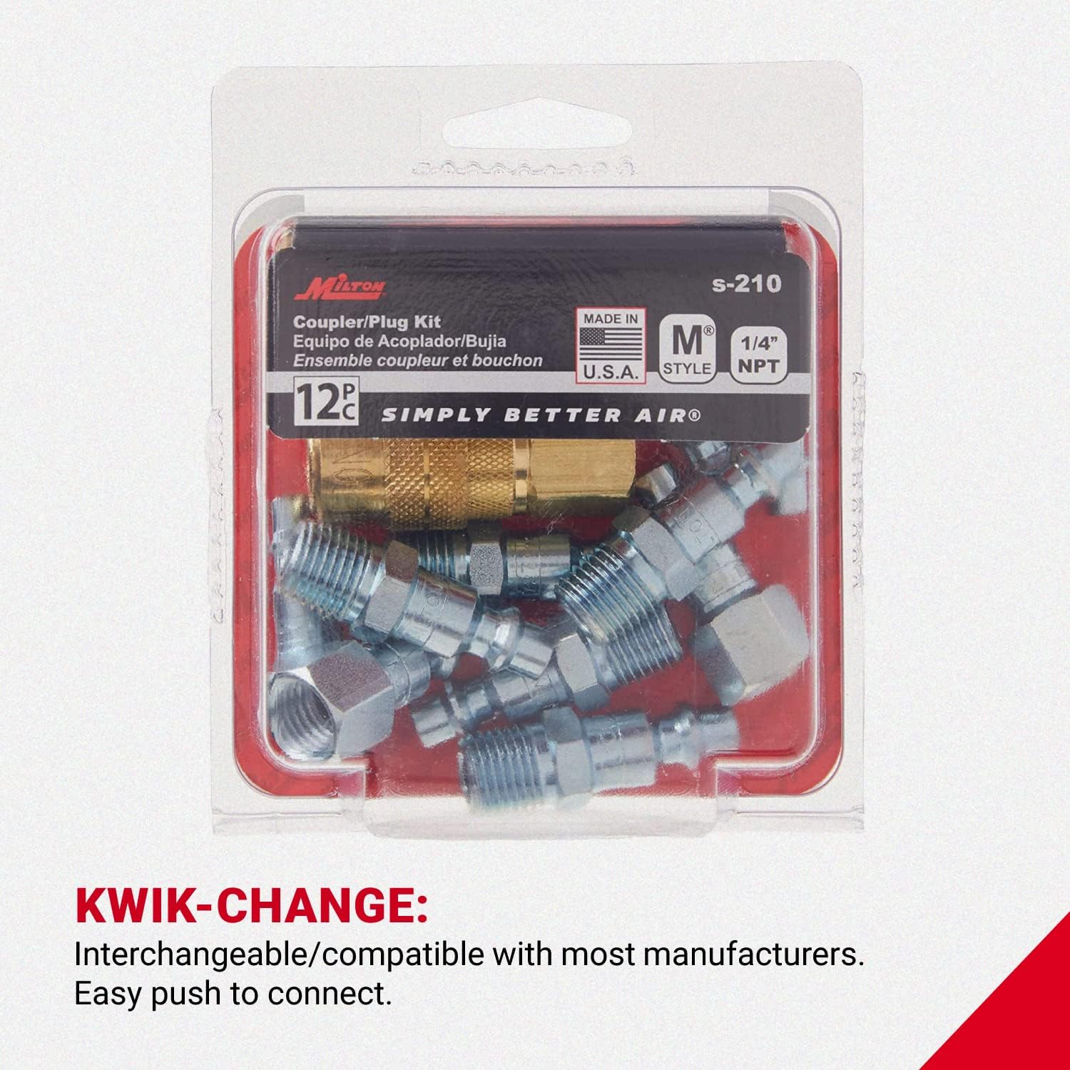 Milton S-210 1/4" NPT M-Style Coupler and Plug Kit, (12-Piece)
