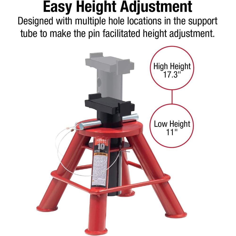 Sunex Tools 1210 10-Ton Low Height Pin Type Jack Stands, Pair