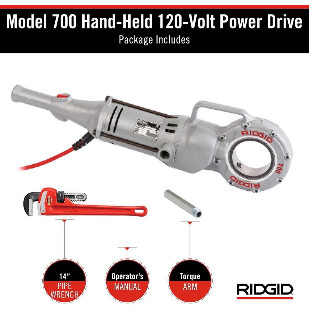 Ridgid 41935 Model 700 Power Drive Pipe & Conduit Threader, 1/8" to 2" (3 to 50 mm) Thread Capacity, 110V