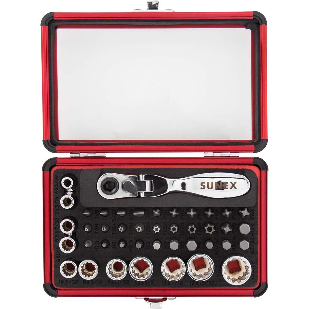 Sunex Tools 9732 44Pc 1/4" Dr Mini Dual Flex Head RATCHET W Socket & Bit Set