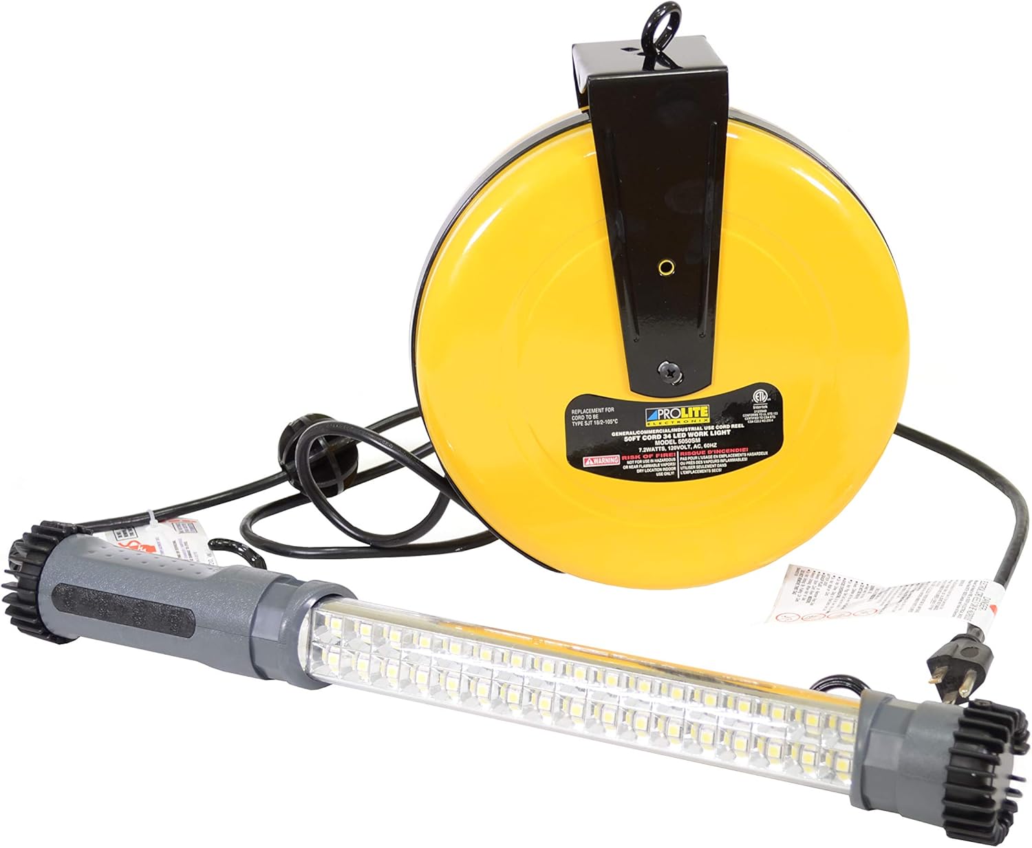 Alert Stamping 5050SM Pro-Lite 34 SMD LED Cord Reel Task Light,Yellow, Grey, Black