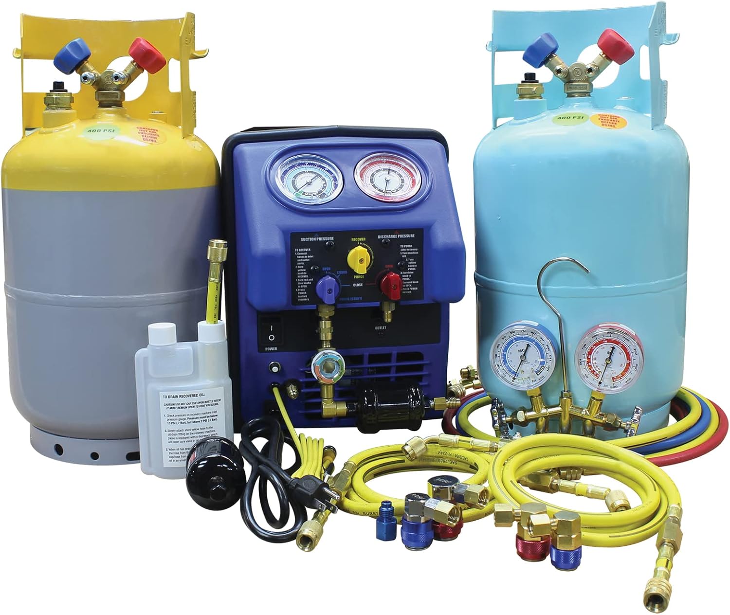 Mastercool 69372 R134A/R1234YF ENSEMBLE COMPLET DE RÉCUPÉRATION DE CLIMATISATION AVEC (2) RÉSERVOIRS DOT DE 30 LB, COMPATIBLE AVEC TOUS LES RÉFRIGÉRANTS DE CLIMATISATION, Y COMPRIS LES RÉFRIGÉRANTS INFLAMMABLES A2L ET A3