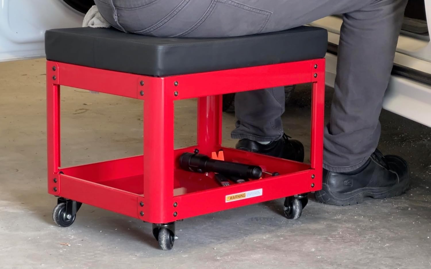 Lisle 92202 300 Lb Cap. Heavy Duty Steel Creeper Seat, 2" Seat Pad, Tool Tray, 19" L X 14.5" W X 16-1/4" H