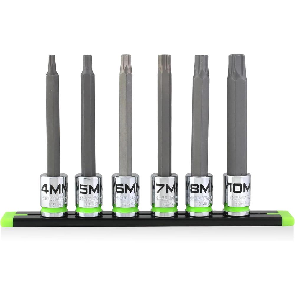 GripEdge HBM6LS 6-Pc 3/8'' Dr Long Metric Rpt Hex Driver Set, 4-10 Mm