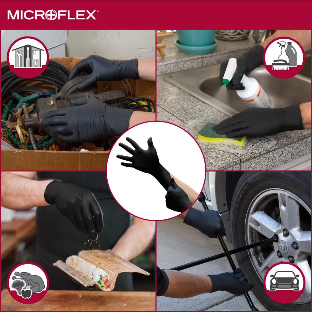 Microflex N643 ONYX N64,SU,EXAM,NIT, TXT FING, BD CUFF,PF, BLK,SZ L