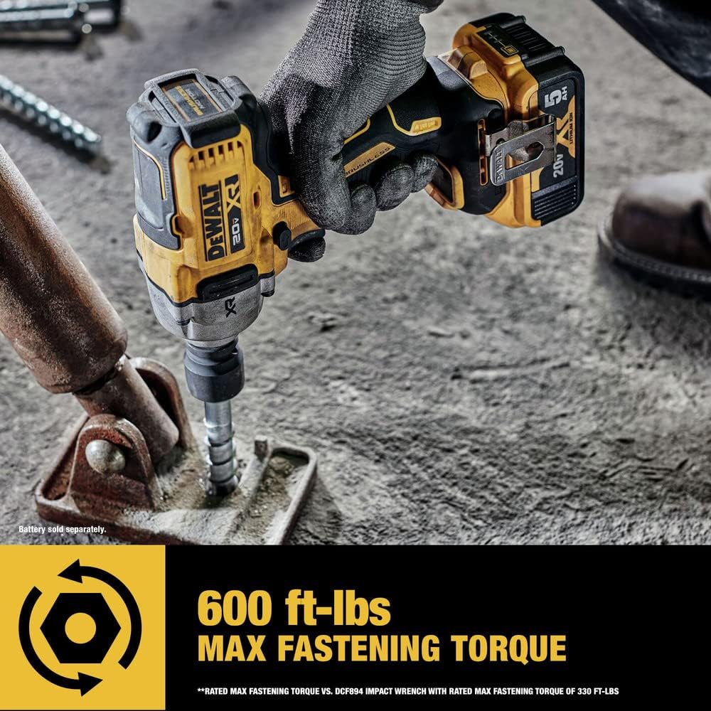 Dewalt DCF891B 20V MAX XR 1/2" CLÉ À CHOCS DE MOYENNE GAMME AVEC ENCLUME À ANNEAU DE PORC (OUTIL UNIQUEMENT), 600 FT-LBS, 0-2000 RPM