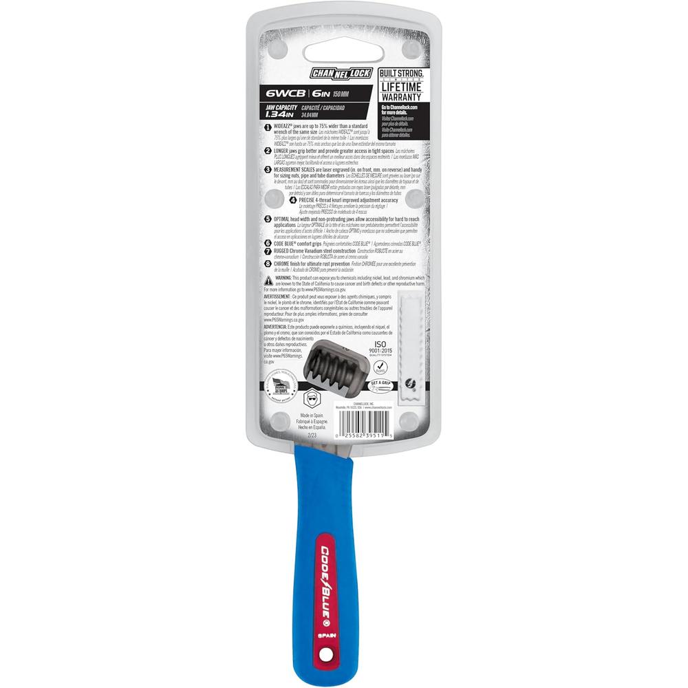 Channellock 6WCB 6-Inch WideAzz Adjustable Wrench, CODE BLUE