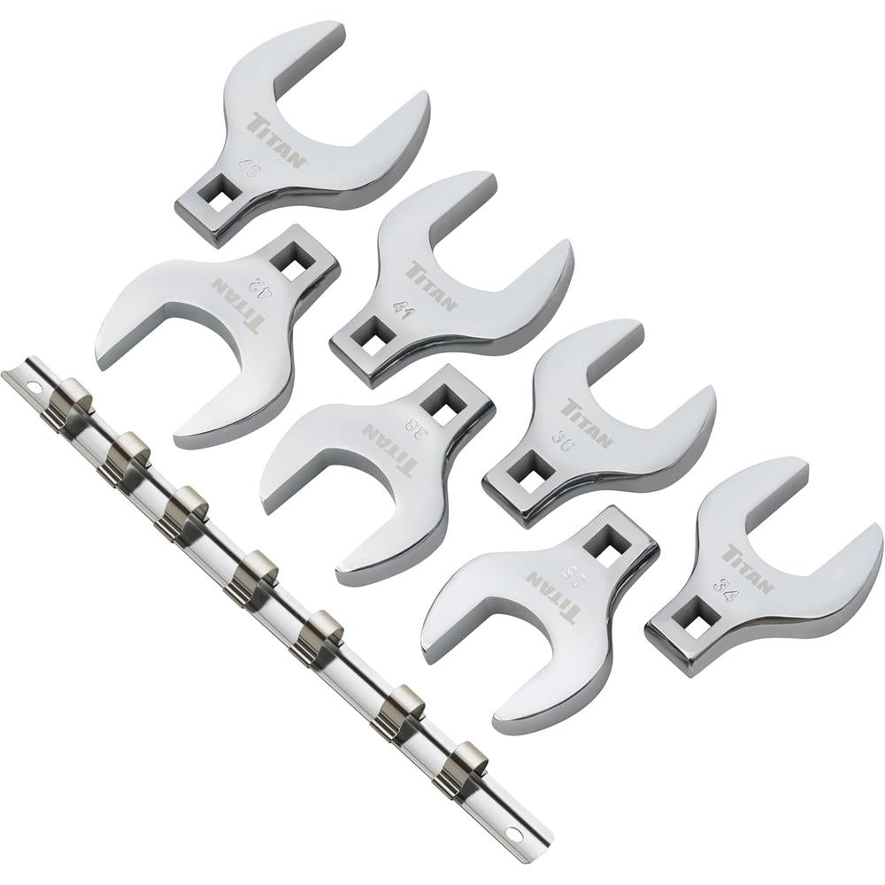 Titan Tools 17670 7pc 1/2" Drive Metric Jumbo Crowfoot Wrench Set, 34mm-46mm