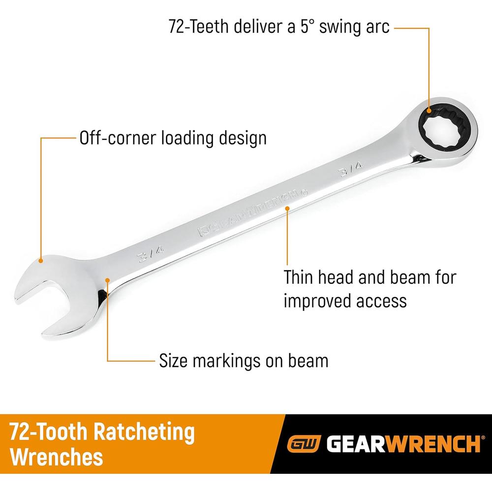GEARWRENCH 34mm 12 Point Ratcheting Combination Wrench - 9134D