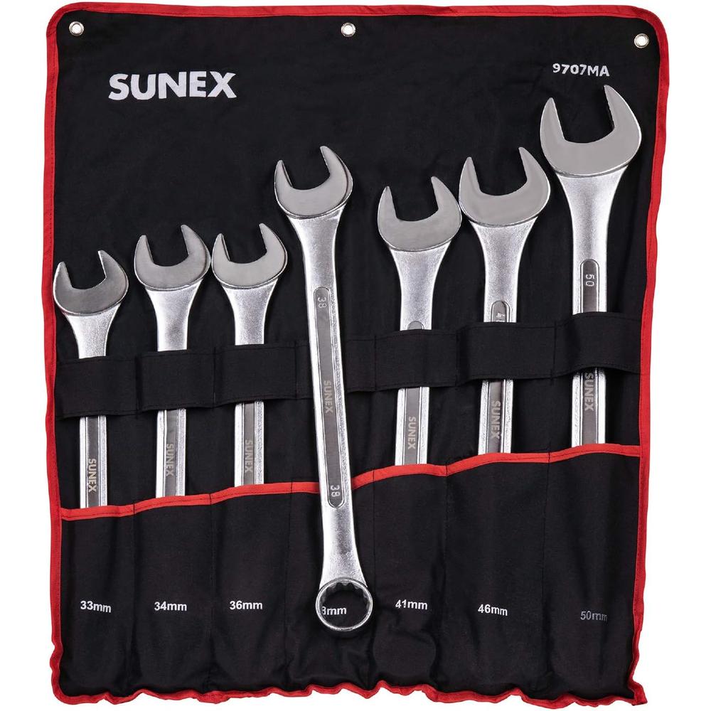 Sunex 9707MA Jeu de clés mixtes métriques Jumbo, 7 pièces (étui roulant inclus) CRV