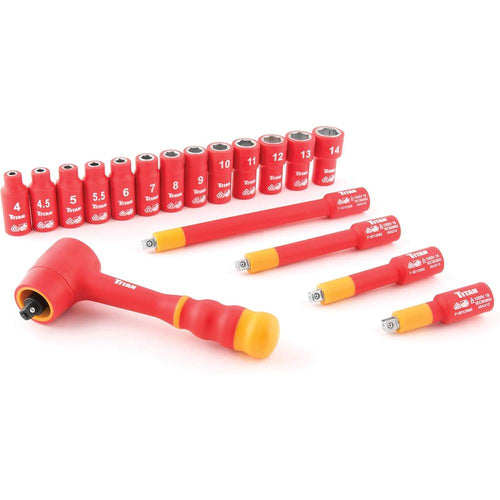 Titan Tools 66100 Jeu de 18 douilles isolées VDE, entraînement 1/4 po, 18 pièces