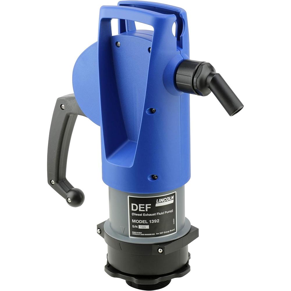 Lincoln 1392 Lever Action Self-Priming DEF Compatible Fluid Transfer Pump With 2 Inch Bung Mounts and Locking Ring to Enable Custom Pump Positioning when Drum Mounting