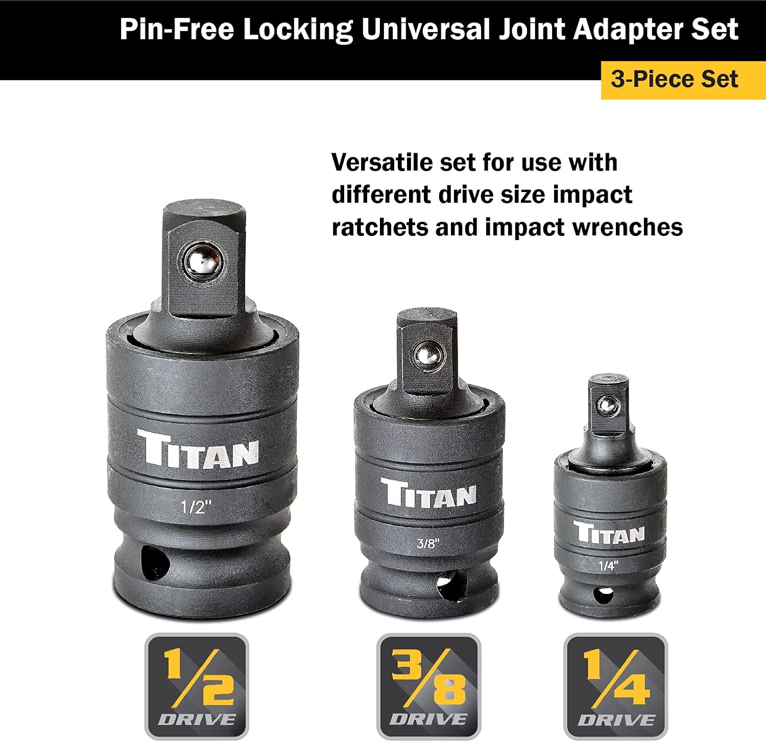 Titan Tools 16051 16151 Pin-Free Locking Impact U-Joint Set-3 Piece