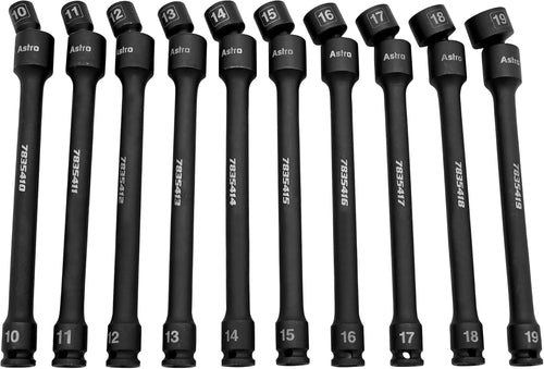 Astro Pneumatique 78354 10 pièces 3/8" Dr. 9" Jeu de douilles d'extension à impact universelles sans broche métriques à économie de couple, 10 Mm-19 Mm