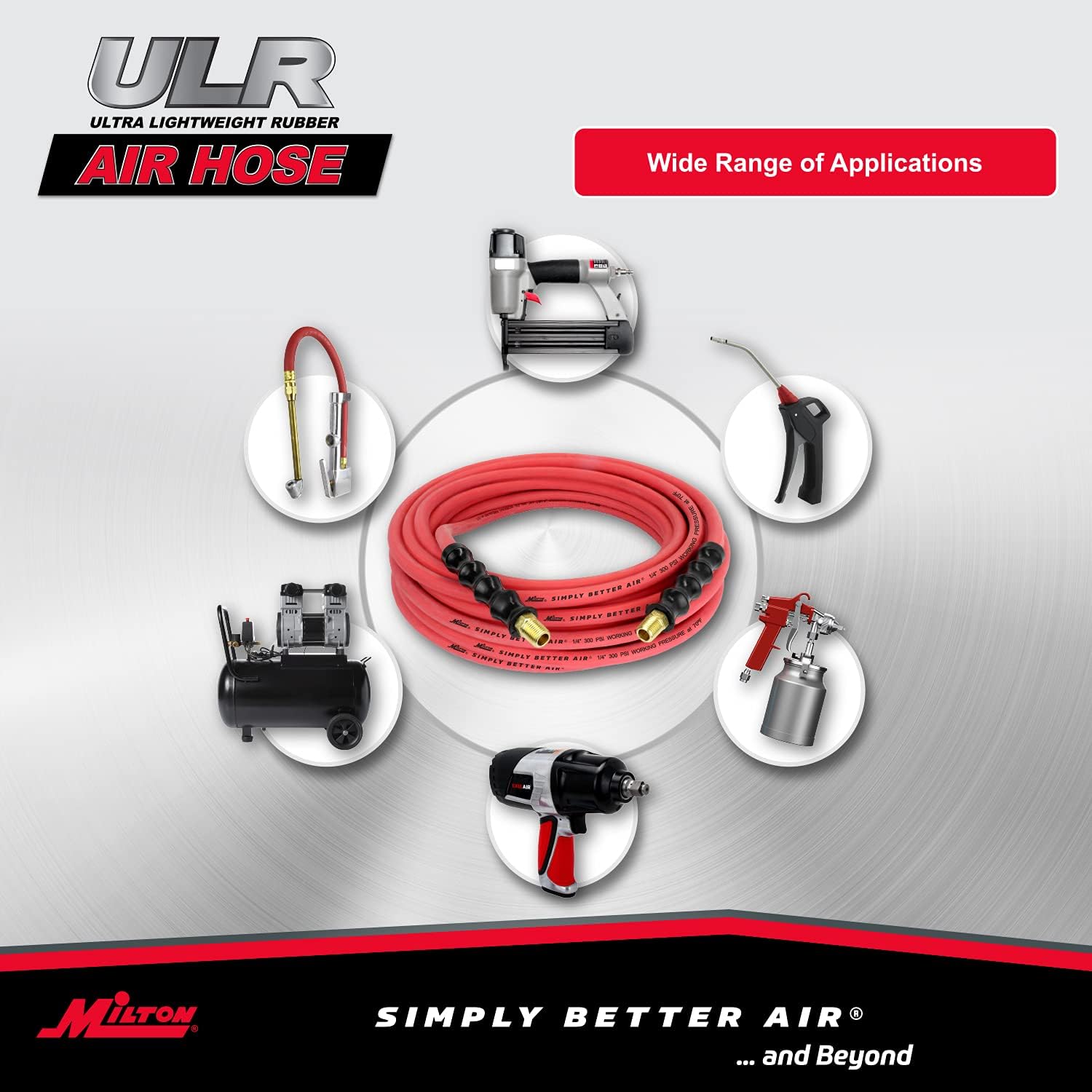 Milton Industries ULR145014 1/4" x 50' Ultra Lightweight Rubber Air Hose With 1/4" NPT Ends