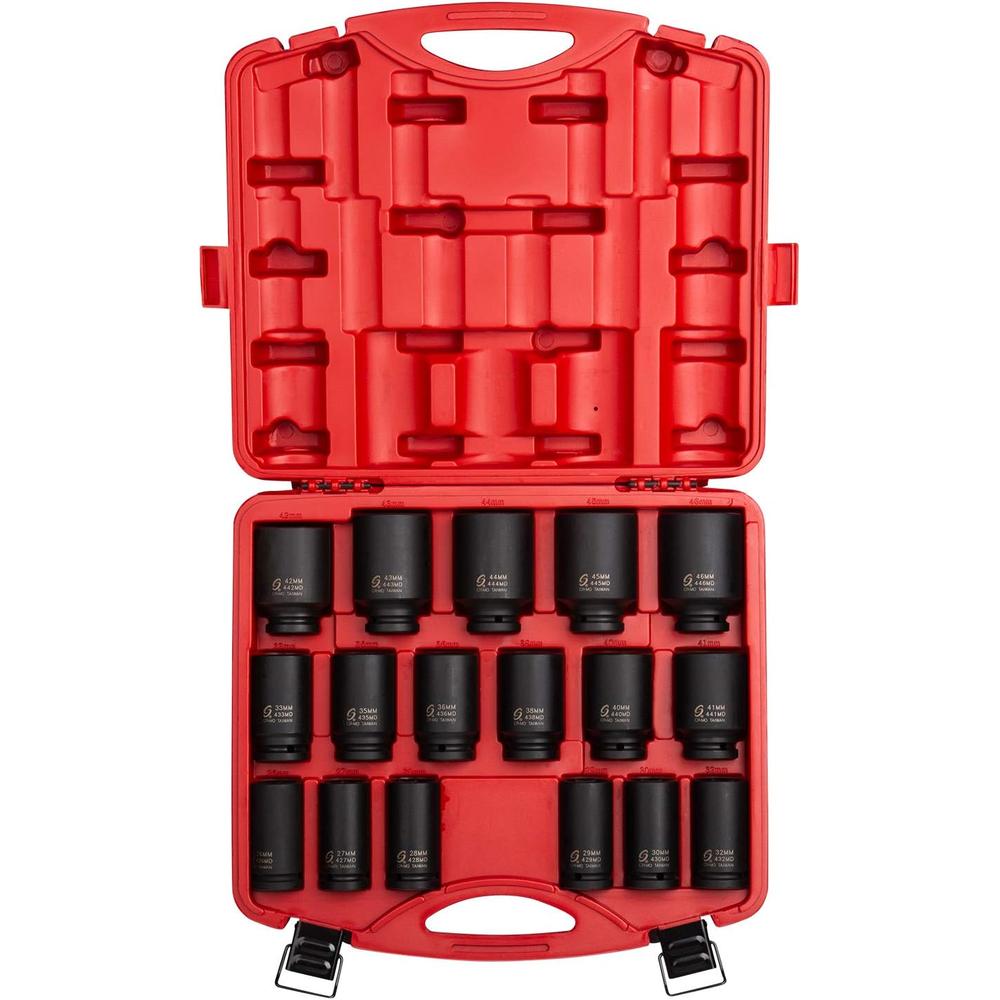 Sunex 4686, 3/4 Inch Drive Deep Impact Socket Set, 17-Piece, Metric, 26mm-44mm, Cr-Mo Alloy Steel, Radius Corner Design, Heavy Duty Storage Case