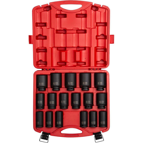 Sunex 4686, 3/4 Inch Drive Deep Impact Socket Set, 17-Piece, Metric, 26mm-44mm, Cr-Mo Alloy Steel, Radius Corner Design, Heavy Duty Storage Case