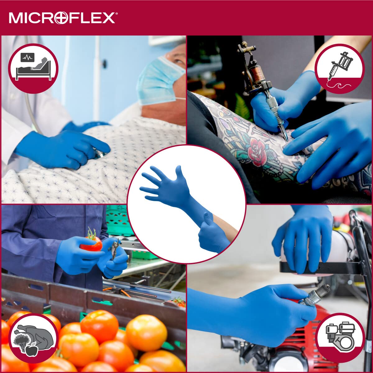 Gants d'examen Microflex SG-375-XL-Box Safegrip, latex PF, texturé, manchette allongée, bleu, XL (lot de 50)