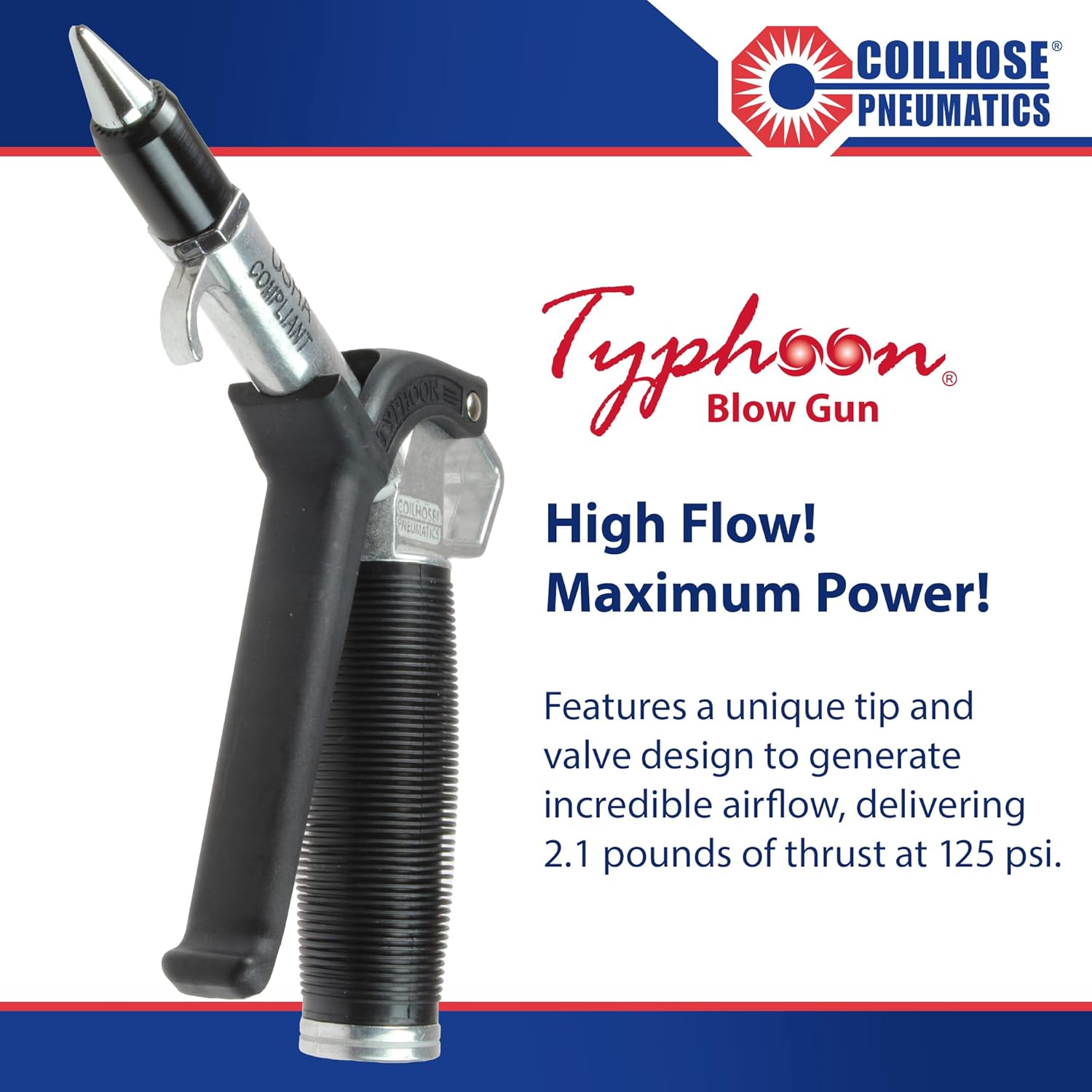 Coilhose Pneumatics TYP-2500CS TYPHOON HIGH FLOW BLOW GUN, 1/4" NPT, MAX. 150 PSI