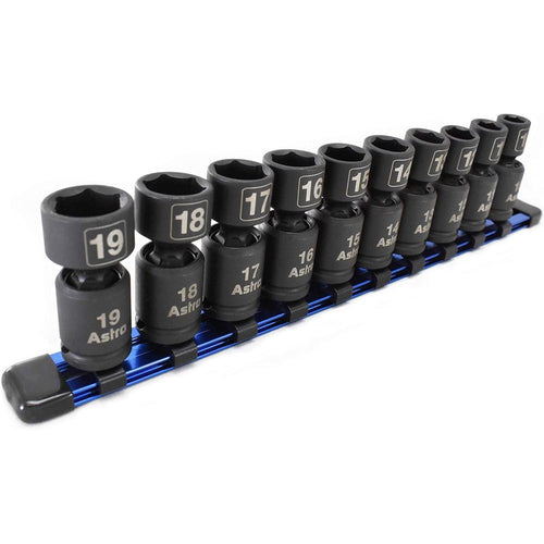Astro Pneumatic 78344 Lot de 10 douilles à chocs universelles sans broche 3/8" Nano - Métrique