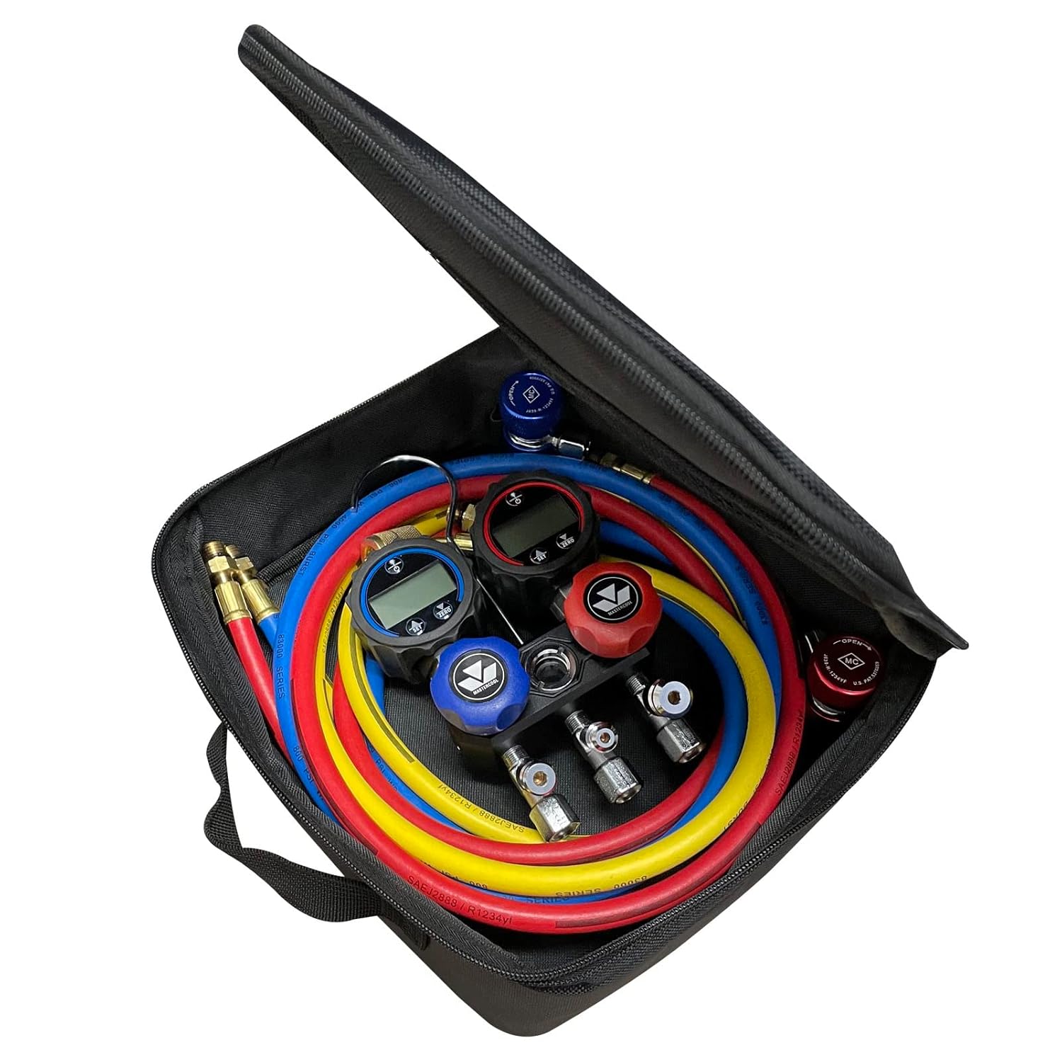 Mastercool 82172 BLACK SERIES MINI-FOLD R1234YF COMPACT 2-WAY ALUMINUM MANIFOLD SET