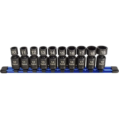 Astro Pneumatic 78344 Lot de 10 douilles à chocs universelles sans broche 3/8" Nano - Métrique