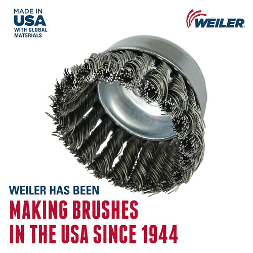 Weiler 13153 3-1/2 PO. BROSSE TASSE À FIL NOUÉ À RANGÉE SIMPLE, 0,023 PO. REMPLISSAGE EN ACIER, ÉCROU 3/8 PO-24 UNF