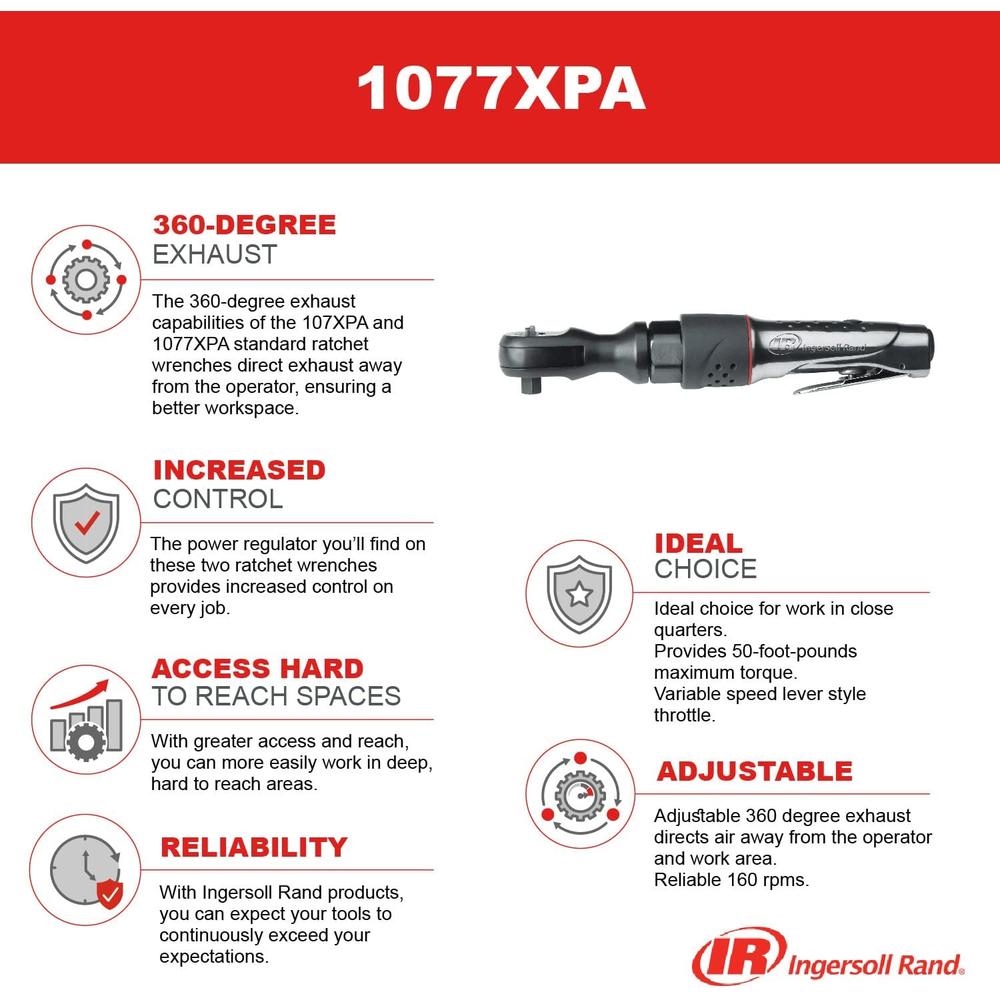 Ingersoll Rand 1077XPA Clé à cliquet pneumatique robuste de 1/2 pouce