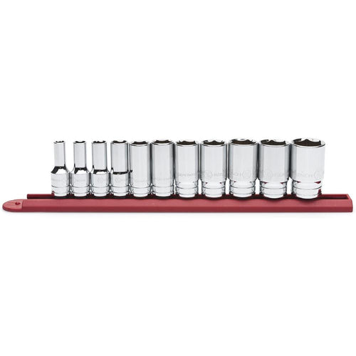 CLÉ À ENGRENAGE 80555S-06 11 pièces. Jeu de douilles SAE mi-longues à prise 3/8" et 6 pans