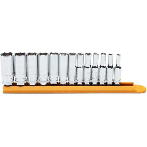 Clé à engrenages 80304, 13 pièces. Jeu de douilles métriques profondes à 6 pans, prise 1/4 po
