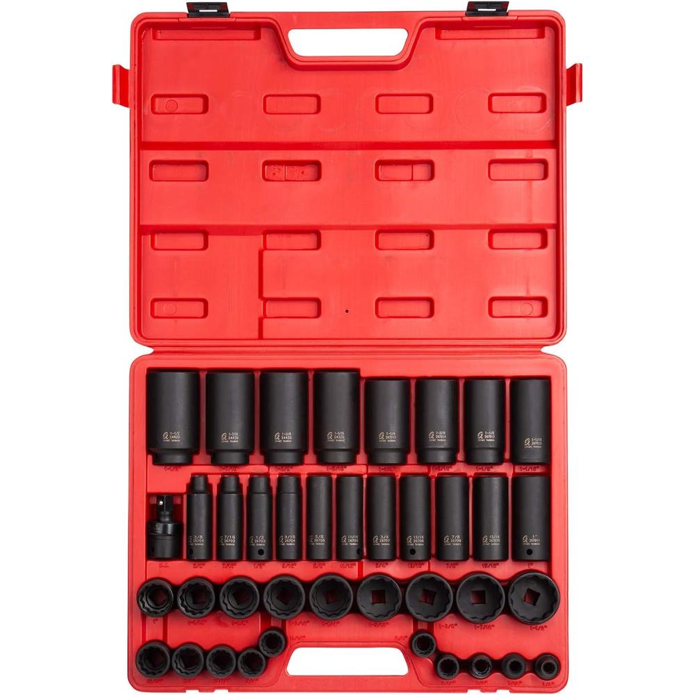 Sunex Tools 2698 1/2 in. Drive 12-Point SAE Master Impact Socket Set, 39 pieces