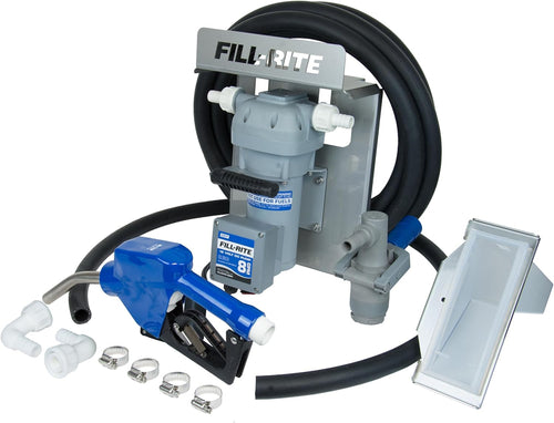 Fill-Rite DF012CAN520-RP Pompe DEF 12 V CC, support de montage pour cage IBC, botte de buse, buse automatique, tuyau d'aspiration de 5', tuyau de refoulement de 20', raccords, RPV Micro Matic